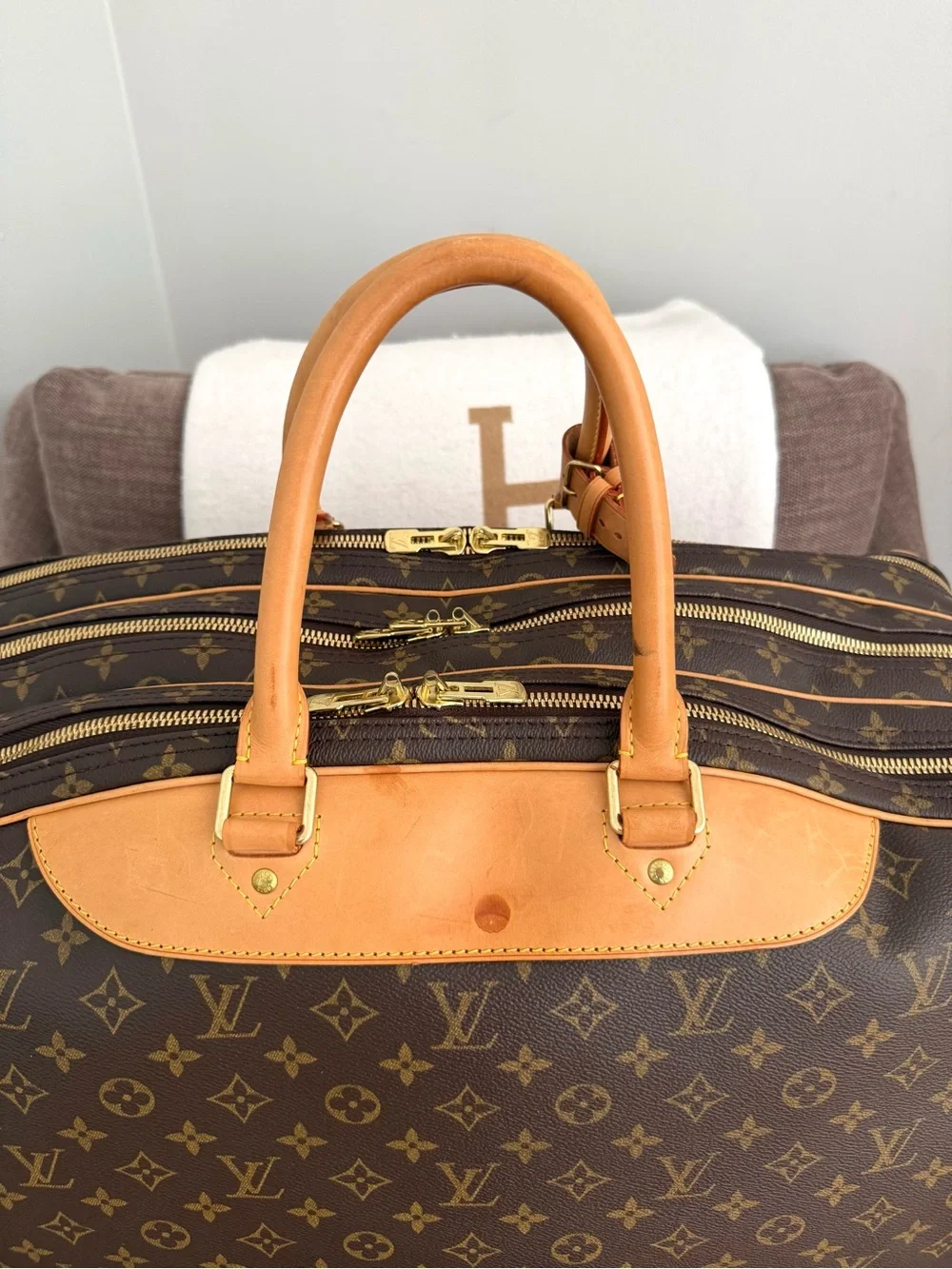 Authentic Louis Vuitton Alize unisex travel luggage bag M41391 brown monogram